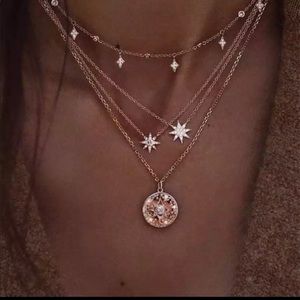 Gold Layered Medallion Star Pendant Necklace